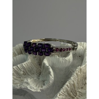 925 Sterling Silver Purple & Pink Tourmaline Bracelet Length Approx 6.5