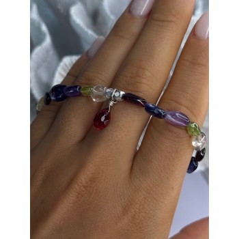 925 Sterling Silver Multi Color Gemstones Bracelet Length 7.5