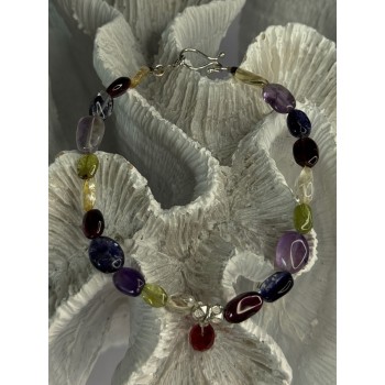925 Sterling Silver Multi Color Gemstones Bracelet Length 7.5