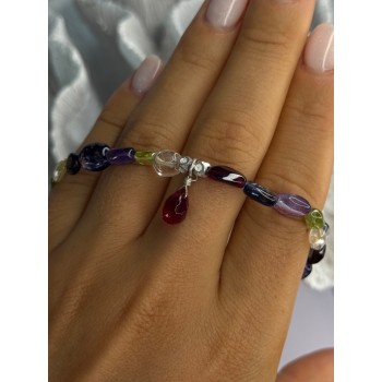 925 Sterling Silver Multi Color Gemstones Bracelet Length 7.5