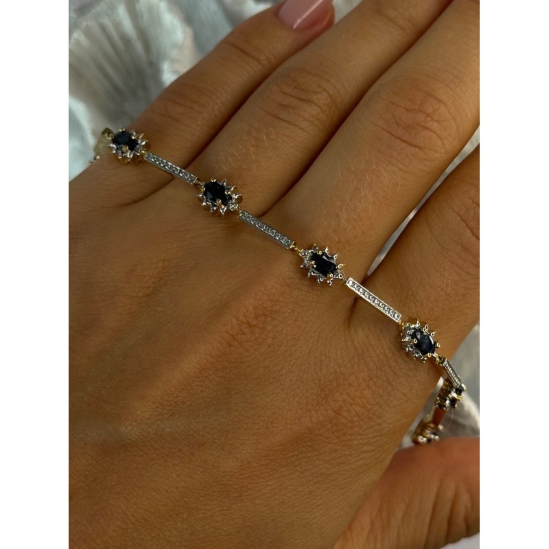 925 Sterling Silver Gold Plated Sapphire Bracelet Length 7