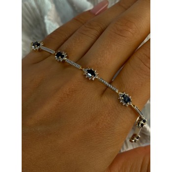 925 Sterling Silver Gold Plated Sapphire Bracelet Length 7