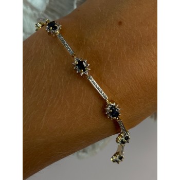 925 Sterling Silver Gold Plated Sapphire Bracelet Length 7