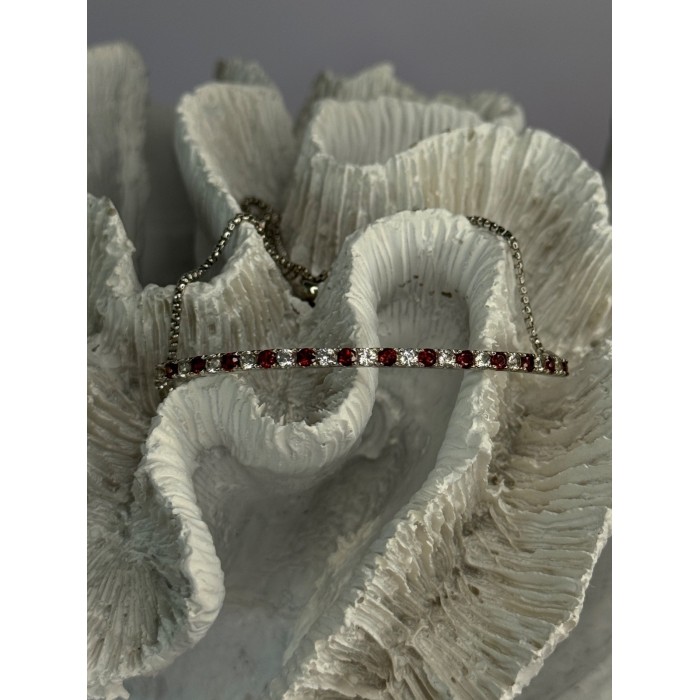925 Sterling Silver Red & White Spinel Bracelet Sizable