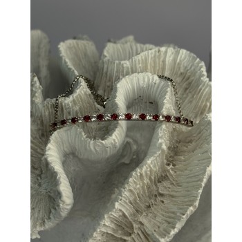 925 Sterling Silver Red & White Spinel Bracelet Sizable