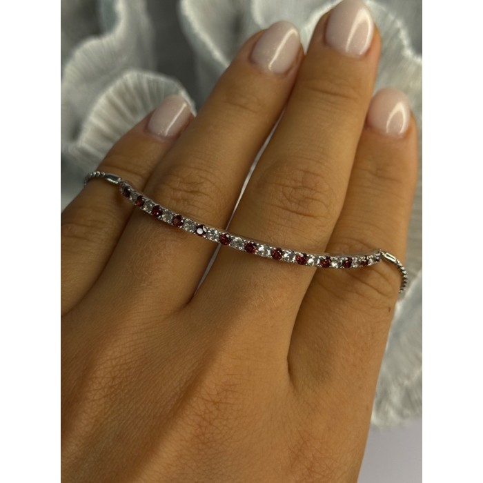 925 Sterling Silver Red & White Spinel Bracelet Sizable