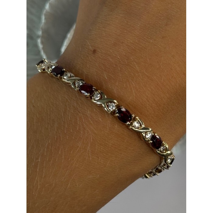 925 Sterling Silver Garnet & Beryl Bracelet Length 7