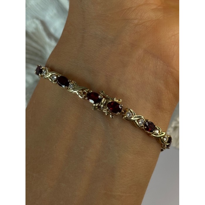 925 Sterling Silver Garnet & Beryl Bracelet Length 7