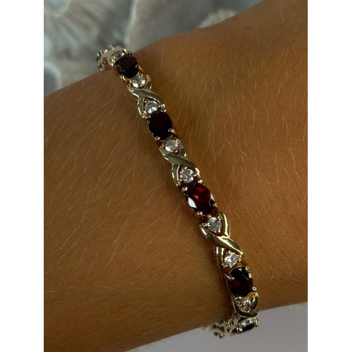 925 Sterling Silver Garnet & Beryl Bracelet Length 7