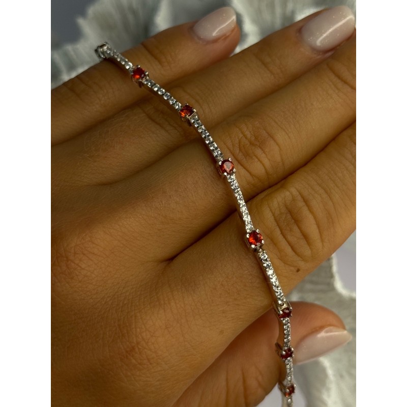 925 Sterling Silver Red Spinel & Beryl Bracelet Length 7.5