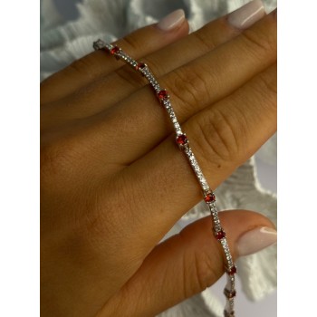 925 Sterling Silver Red Spinel & Beryl Bracelet Length 7.5