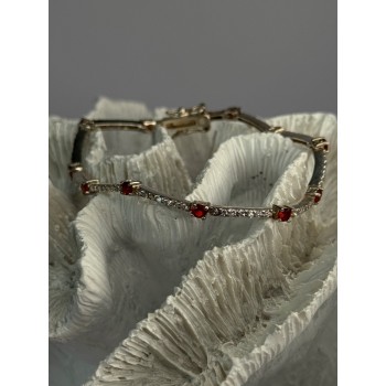 925 Sterling Silver Red Spinel & Beryl Bracelet Length 7.5