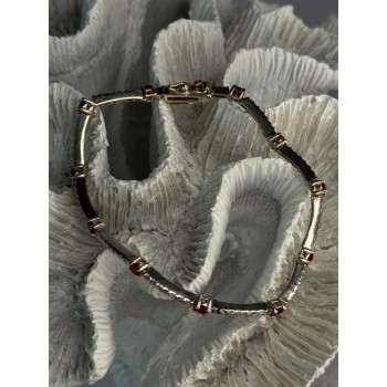 925 Sterling Silver Red Spinel & Beryl Bracelet Length 7.5