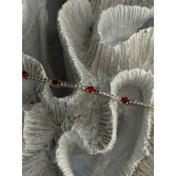 925 Sterling Silver Red Spinel & Beryl Bracelet Length 7.5