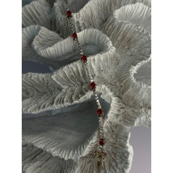 925 Sterling Silver Red Spinel & Beryl Bracelet Length 7.5