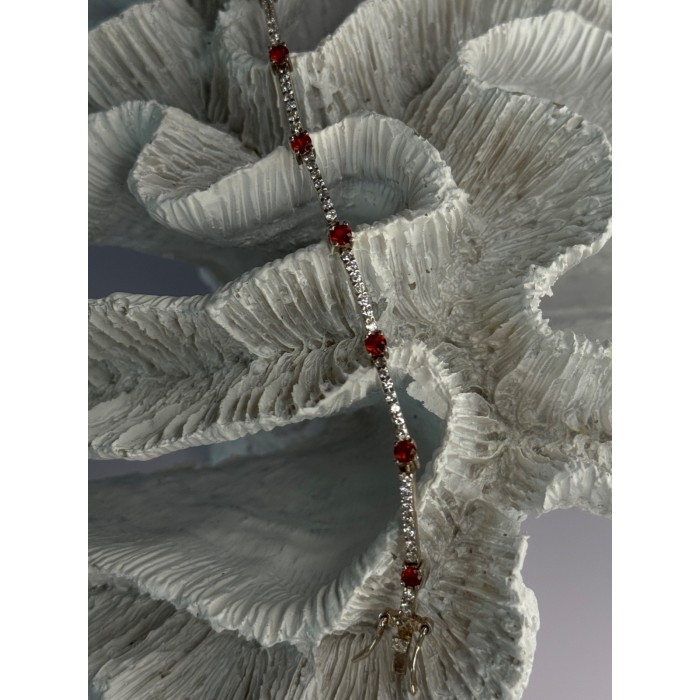 925 Sterling Silver Red Spinel & Beryl Bracelet Length 7.5