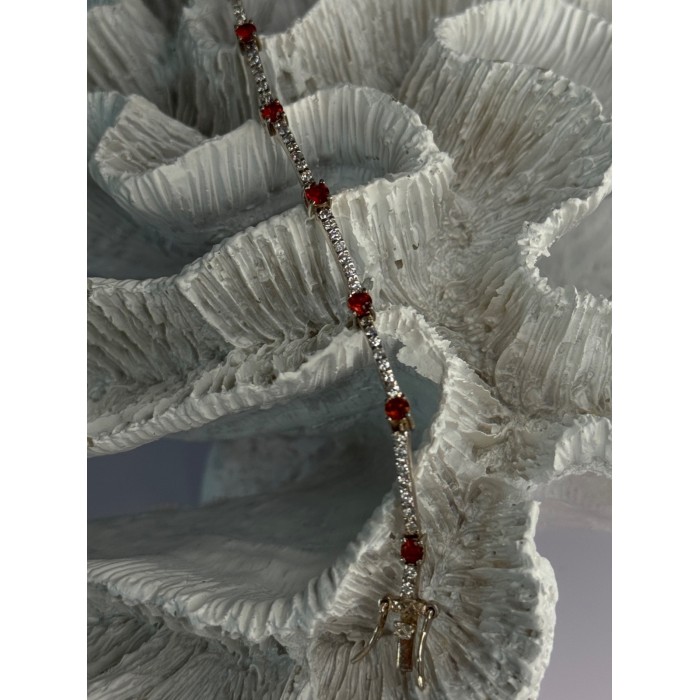925 Sterling Silver Red Spinel & Beryl Bracelet Length 7.5