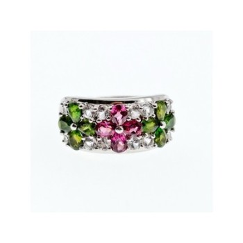 925 Sterling Silver Emerald, Pink Topaz & Goshenite 