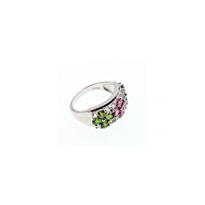 925 Sterling Silver Emerald, Pink Topaz & Goshenite 