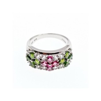 925 Sterling Silver Emerald, Pink Topaz & Goshenite 