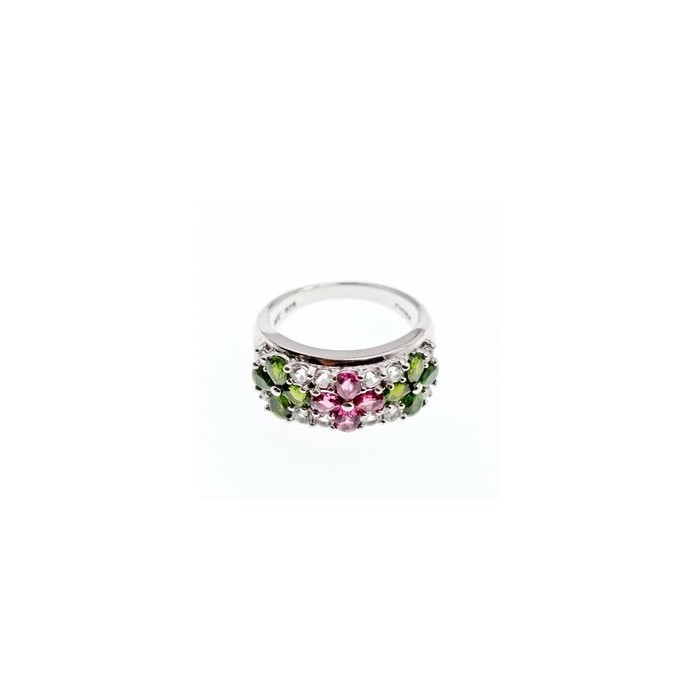 925 Sterling Silver Emerald, Pink Topaz & Goshenite 