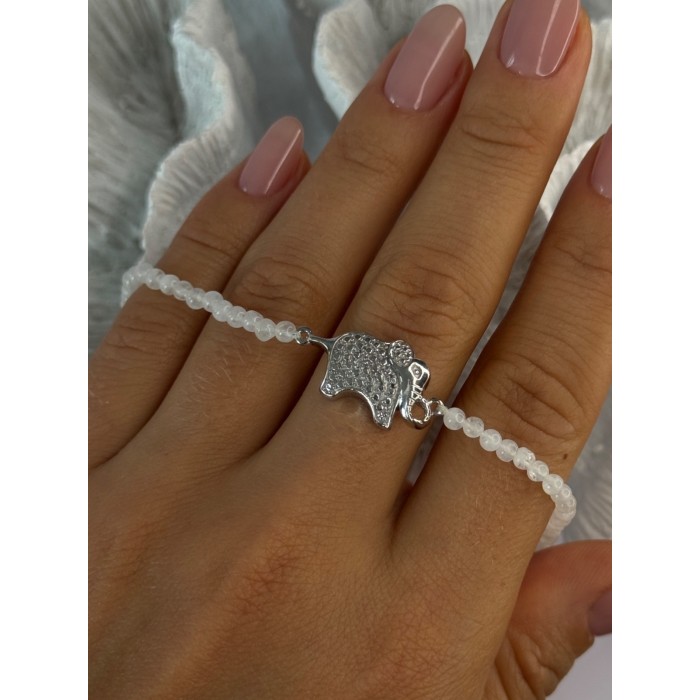 925 Sterling Silver Moonstones Elephant Charm Bracelet Length 7.5