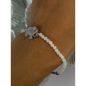925 Sterling Silver Moonstones Elephant Charm Bracelet Length 7.5