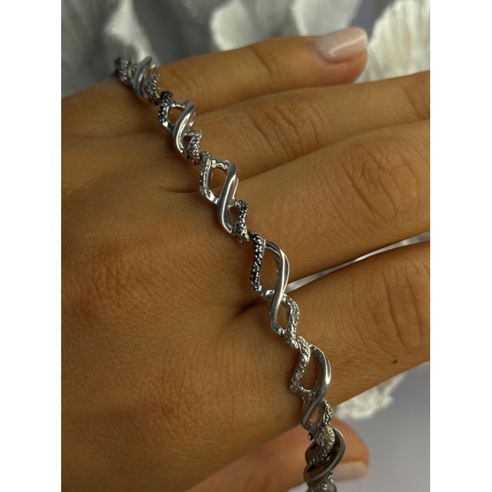 925 Sterling Silver Blue Spinel & Diamond Bracelet Length 7