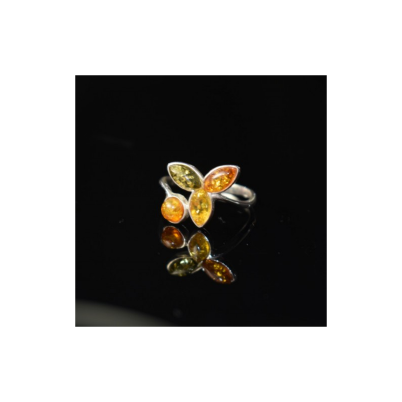 925 Sterling Silver Amber Ring Size 10