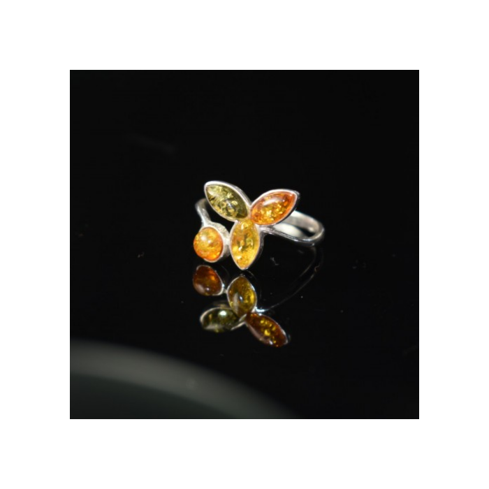 925 Sterling Silver Amber Ring Size 10