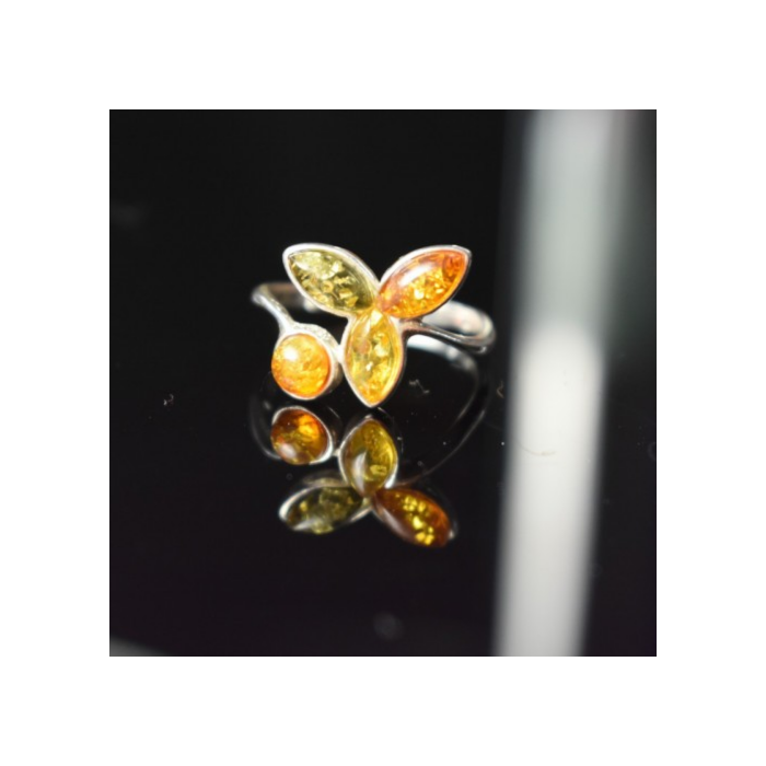 925 Sterling Silver Amber Ring Size 10