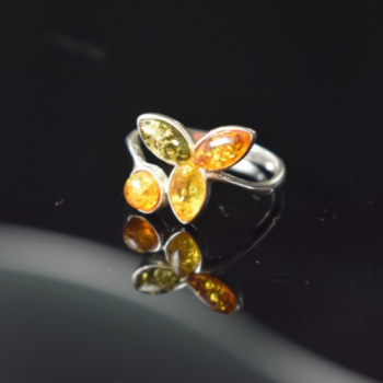 925 Sterling Silver Amber Ring Size 10