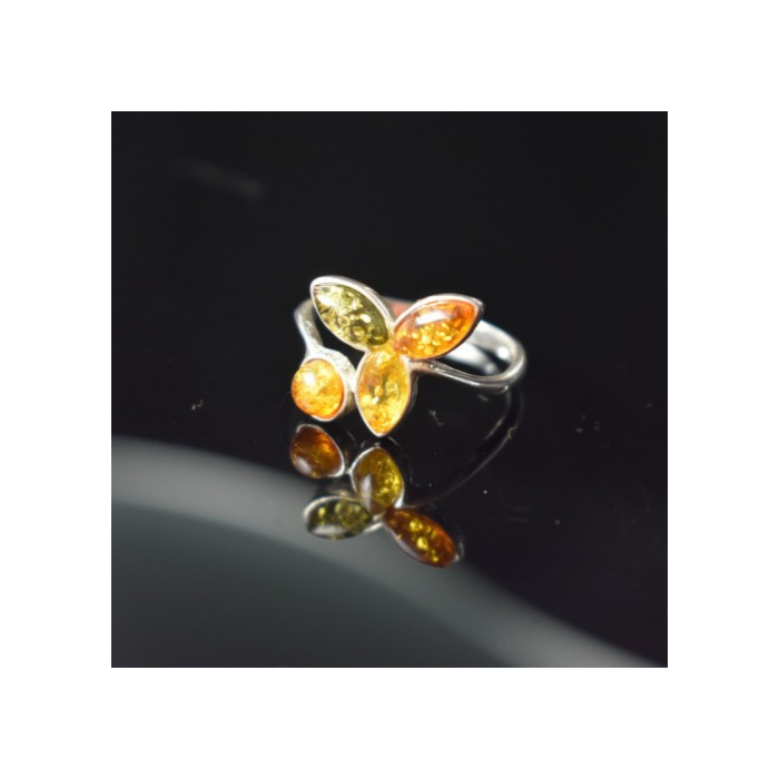 925 Sterling Silver Amber Ring Size 10