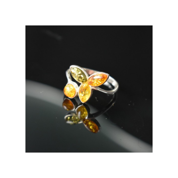 925 Sterling Silver Amber Ring Size 10