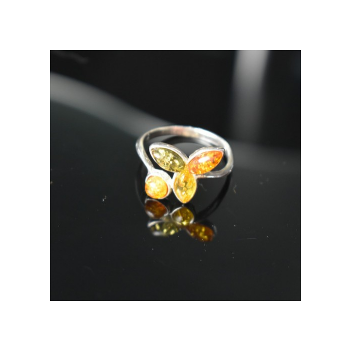 925 Sterling Silver Amber Ring Size 10