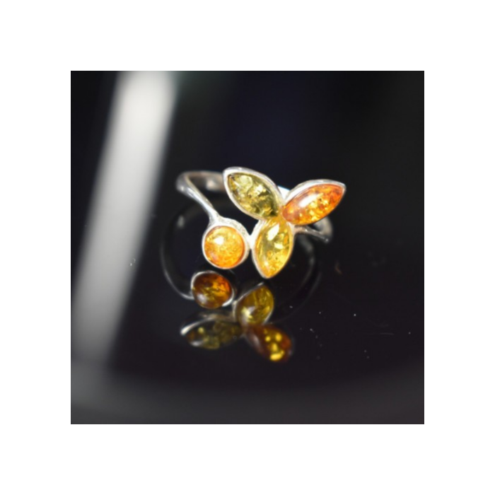 925 Sterling Silver Amber Ring Size 10