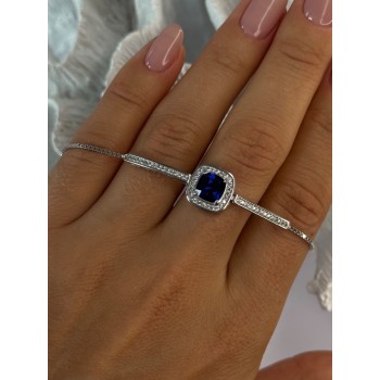 925 Sterling Silver Sapphire & Cz Bracelet Sizable