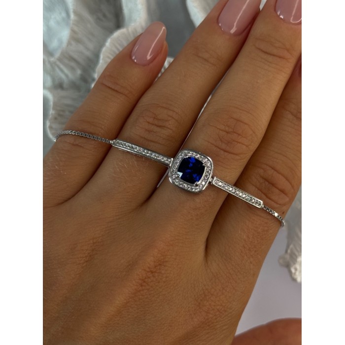 925 Sterling Silver Sapphire & Cz Bracelet Sizable