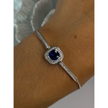 925 Sterling Silver Sapphire & Cz Bracelet Sizable