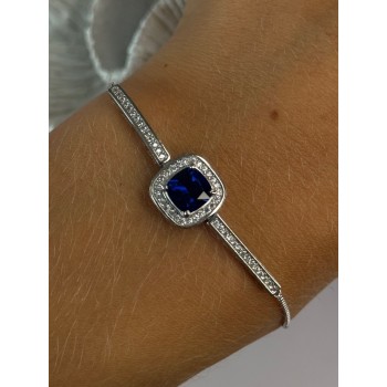 925 Sterling Silver Sapphire & Cz Bracelet Sizable