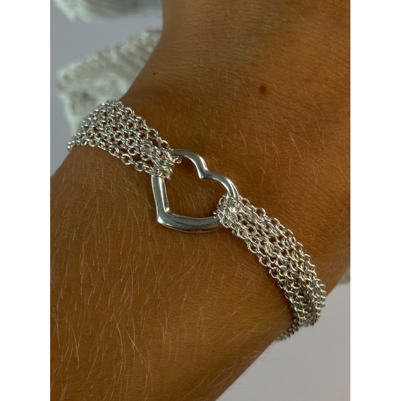 925 Sterling Silver 6 Chain Italy Heart Bracelet Length 7