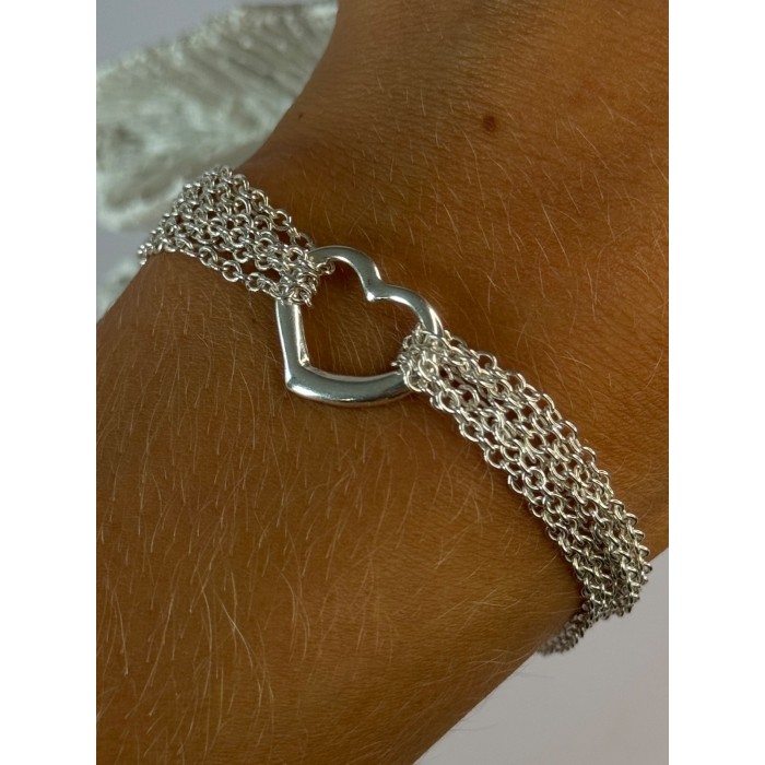 925 Sterling Silver 6 Chain Italy Heart Bracelet Length 7