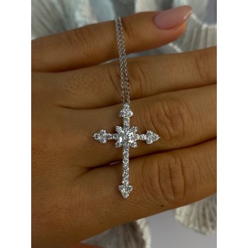 925 Sterling Silver Cross Cz Necklace Length 17/15 inch