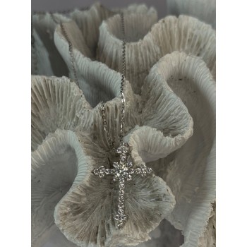 925 Sterling Silver Cross Cz Necklace Length 17/15 inch