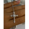 925 Sterling Silver Cross Cz Necklace Length 17/15 inch