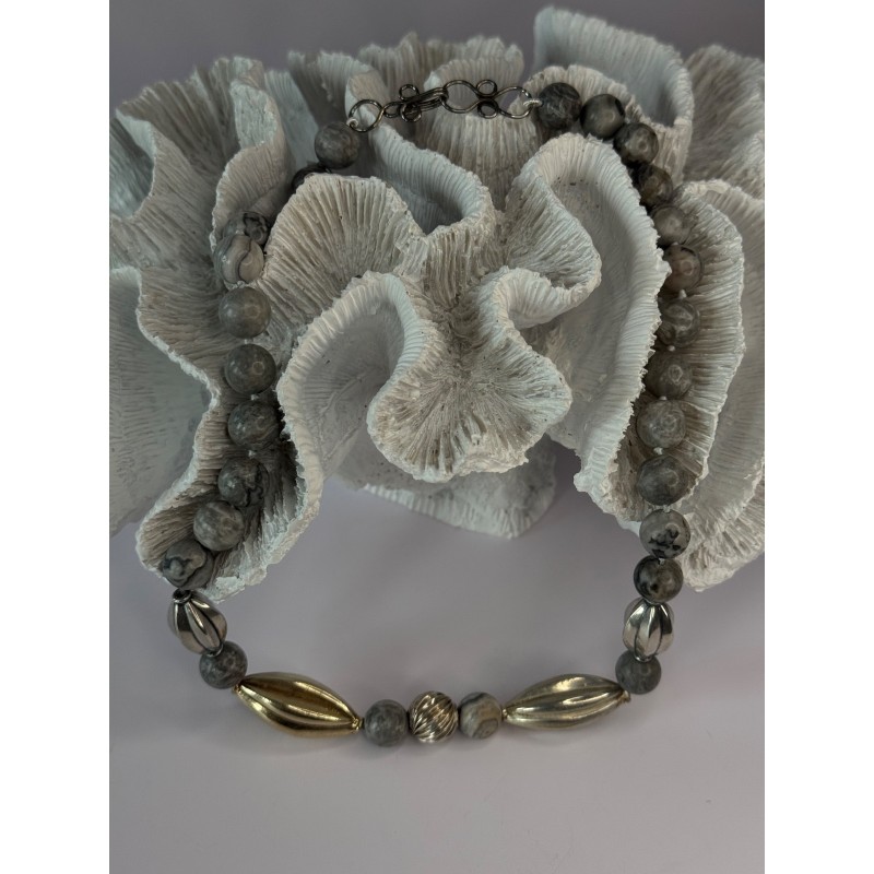 Elegant Design 925 Sterling Silver Jasper Necklace Length 18.5