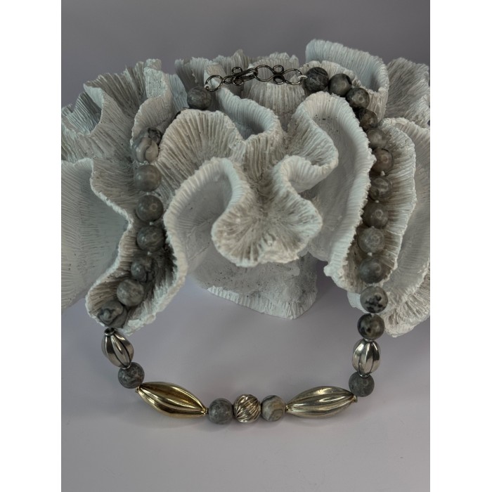 Elegant Design 925 Sterling Silver Jasper Necklace Length 18.5