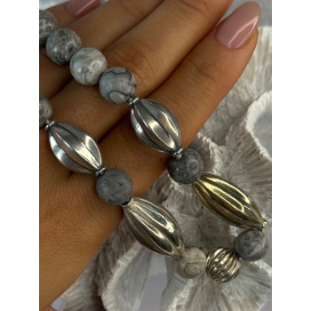 Elegant Design 925 Sterling Silver Jasper Necklace Length 18.5