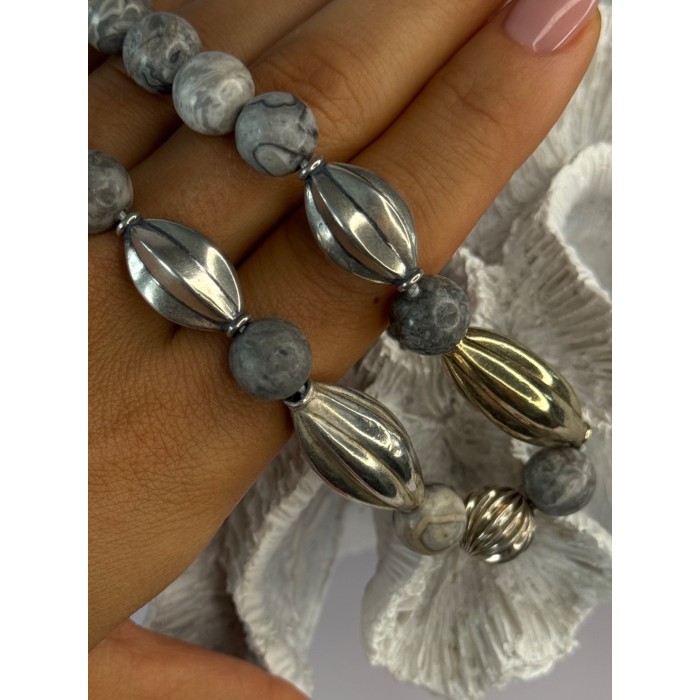 Elegant Design 925 Sterling Silver Jasper Necklace Length 18.5