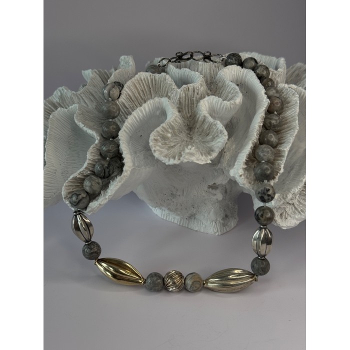 Elegant Design 925 Sterling Silver Jasper Necklace Length 18.5